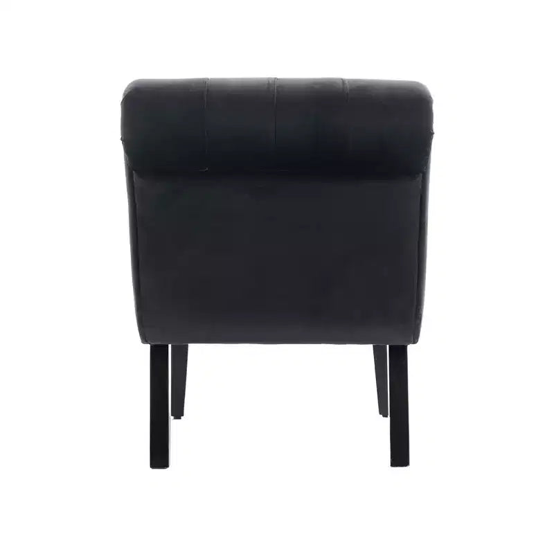 Fauteuil d'appoint sans accoudoirs en velours, avec boutons en tissu et pieds en bois