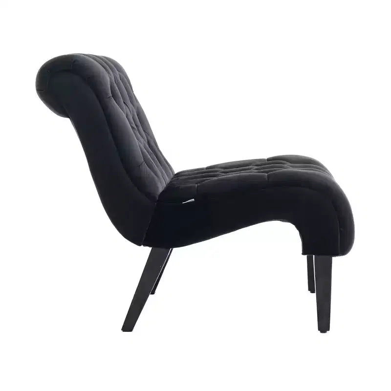 Fauteuil d'appoint sans accoudoirs en velours, avec boutons en tissu et pieds en bois