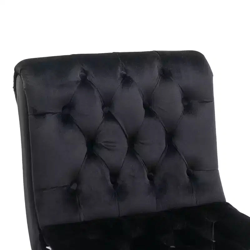 Fauteuil d'appoint sans accoudoirs en velours, avec boutons en tissu et pieds en bois