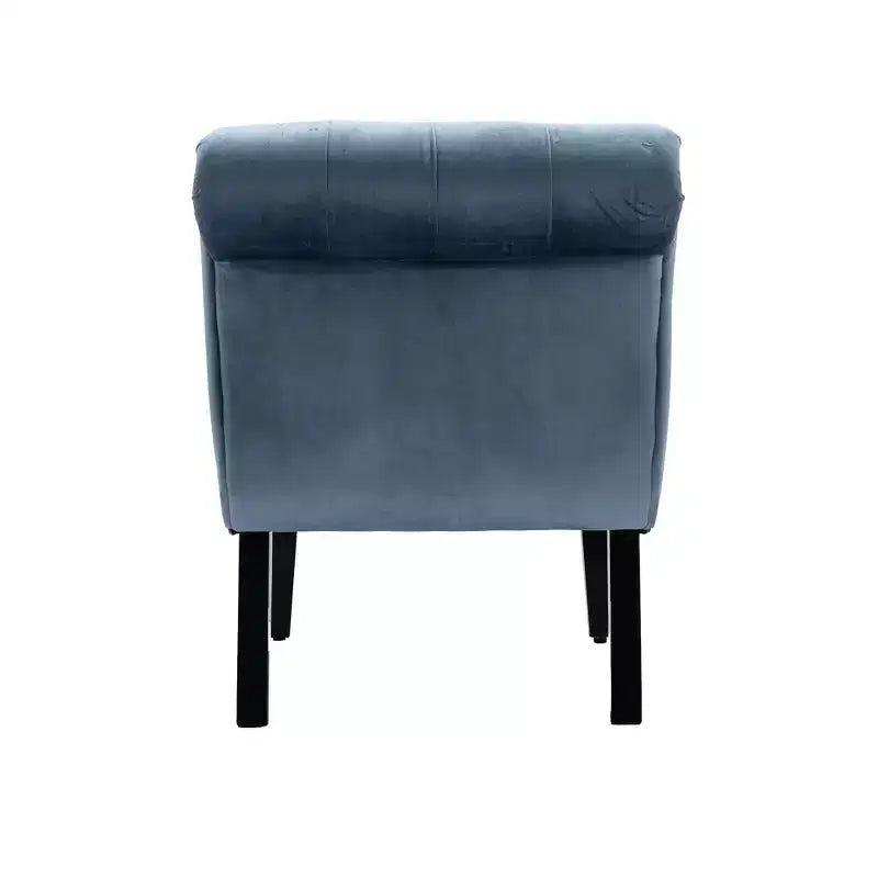 Fauteuil d'appoint sans accoudoirs en velours, avec boutons en tissu et pieds en bois