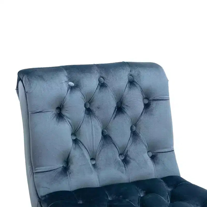 Fauteuil d'appoint sans accoudoirs en velours, avec boutons en tissu et pieds en bois