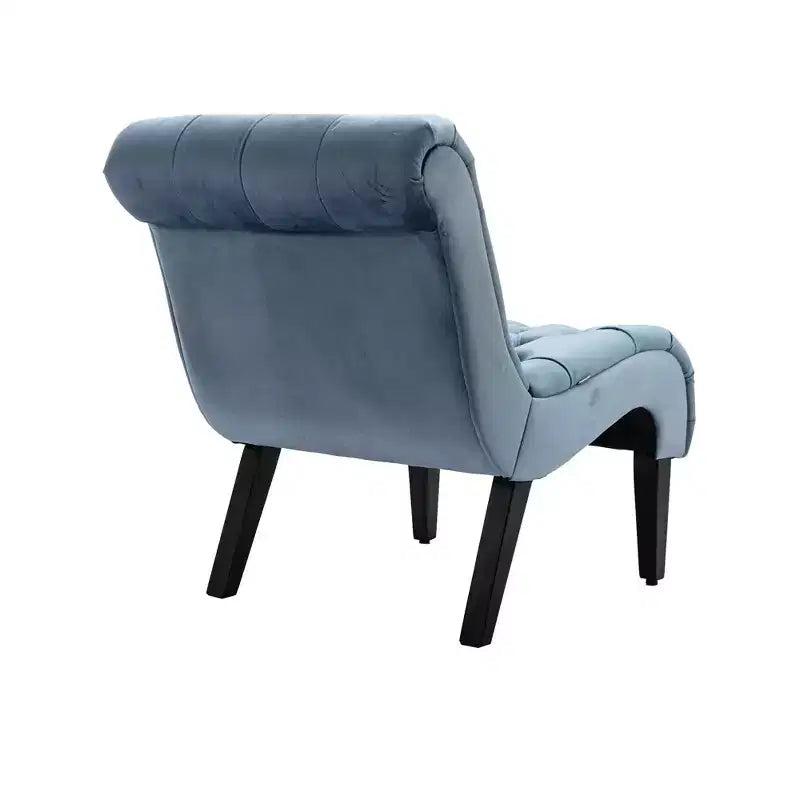 Fauteuil d'appoint sans accoudoirs en velours, avec boutons en tissu et pieds en bois