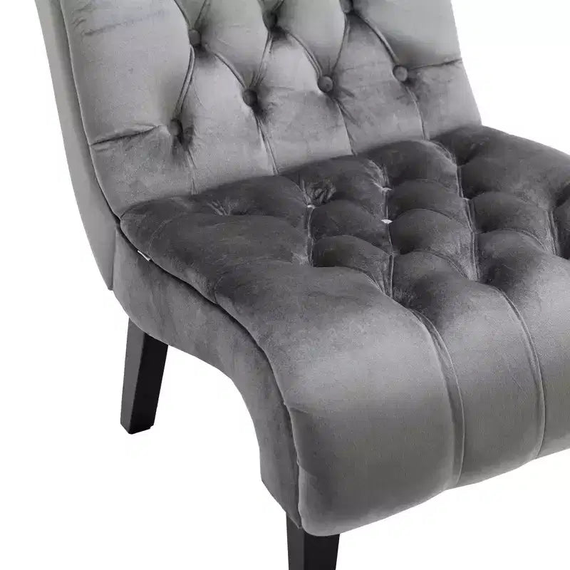 Fauteuil d'appoint sans accoudoirs en velours, avec boutons en tissu et pieds en bois