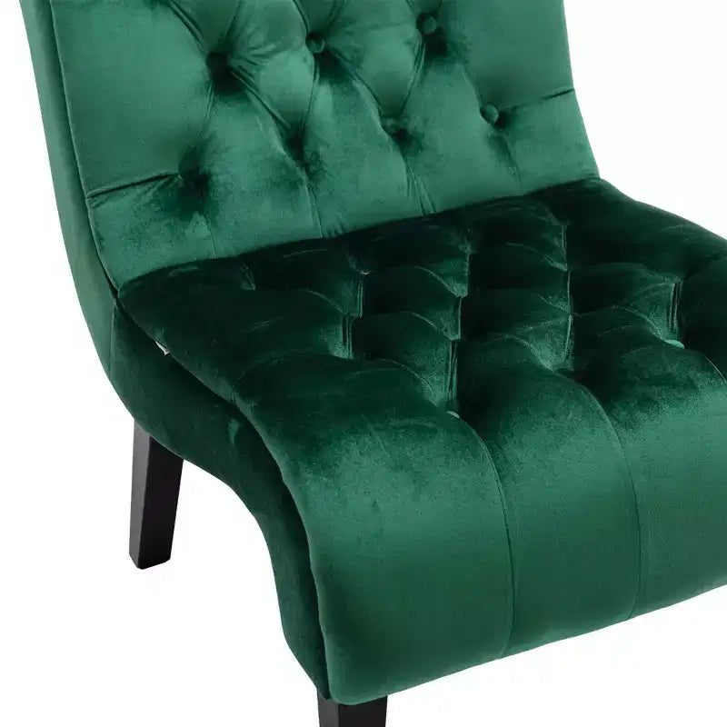 Fauteuil d'appoint sans accoudoirs en velours, avec boutons en tissu et pieds en bois