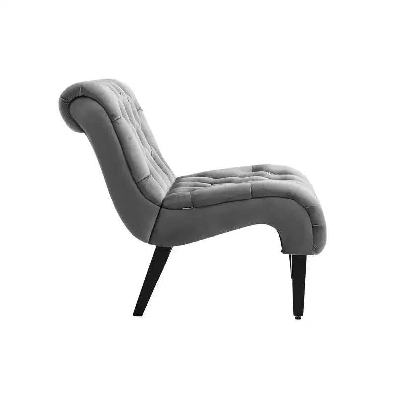 Fauteuil d'appoint sans accoudoirs en velours, avec boutons en tissu et pieds en bois