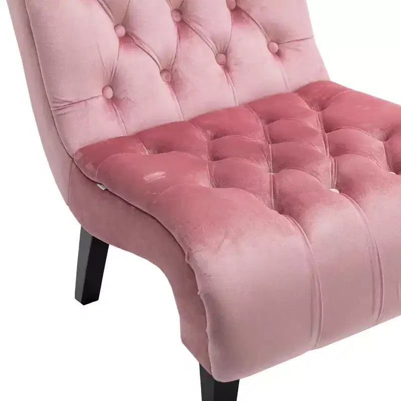 Fauteuil d'appoint sans accoudoirs en velours, avec boutons en tissu et pieds en bois