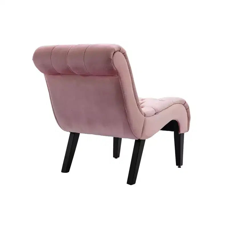 Fauteuil d'appoint sans accoudoirs en velours, avec boutons en tissu et pieds en bois