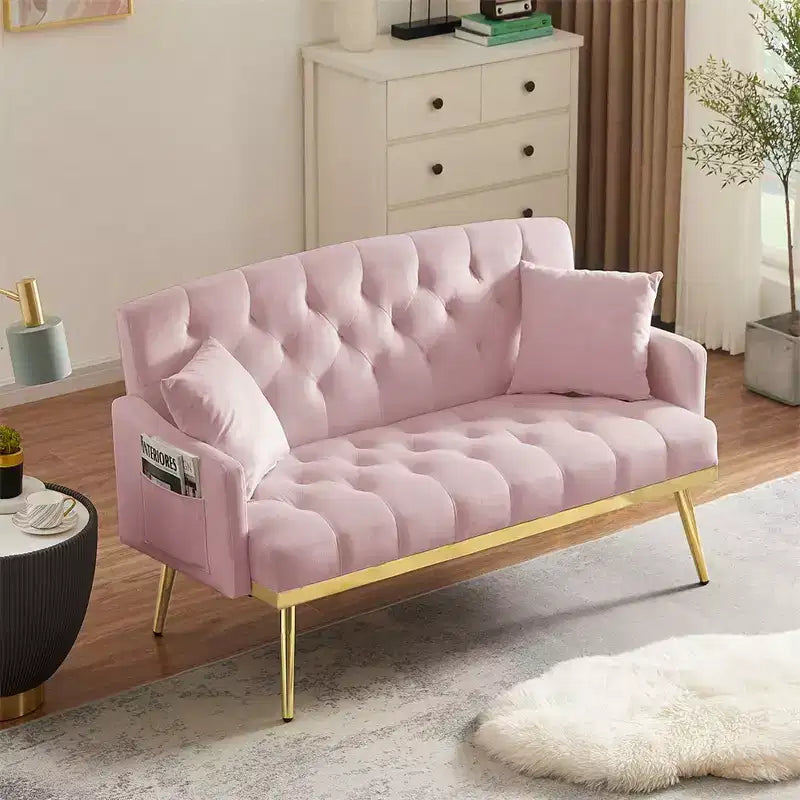 Causeuse rembourrée avec 2 oreillers, pieds en métal, canapé convertible en mousse