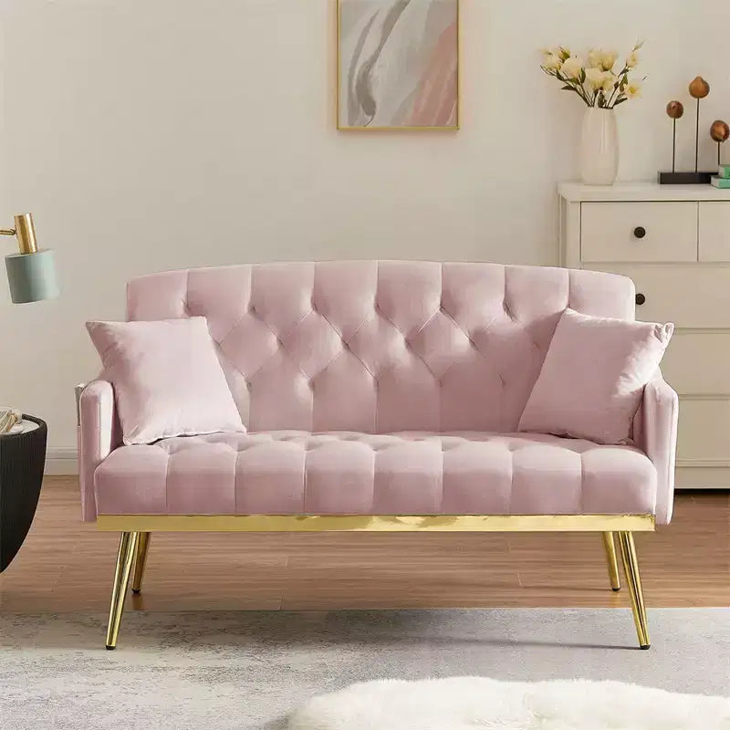 Causeuse rembourrée avec 2 oreillers, pieds en métal, canapé convertible en mousse