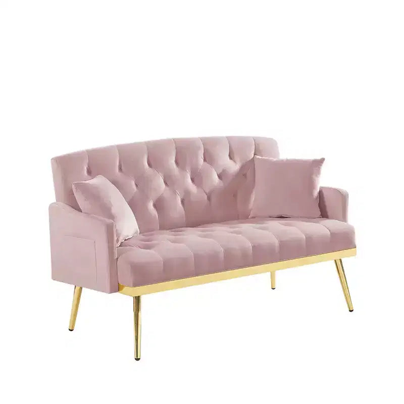 Causeuse rembourrée avec 2 oreillers, pieds en métal, canapé convertible en mousse