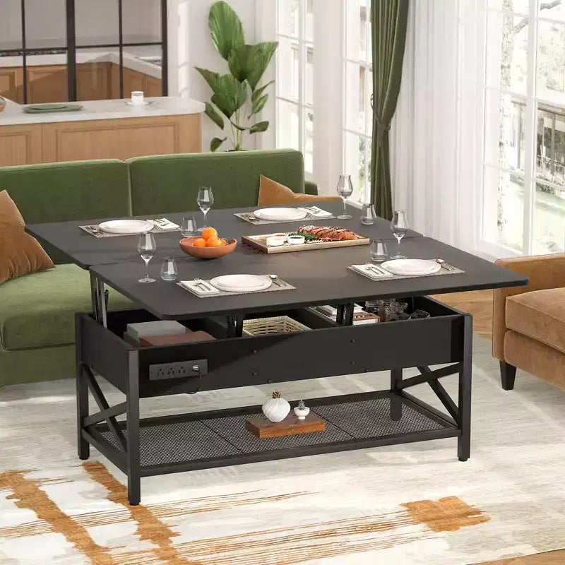 Table basse relevable avec lumière LED et prise de courant