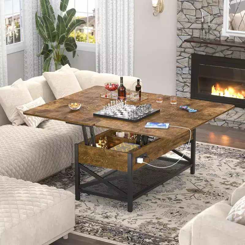 Table basse relevable avec lumière LED et prise de courant