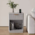 Farmhouse Nightstands - Fluted Bedside Tables with 2 Drawers,Charging Station & Metal Handles - Mid-Century Bedroom Storage Cabinets