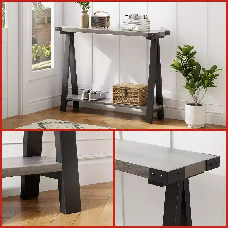 Console avec étagères ouvertes et pieds en R pour entrée, couloir ou salon