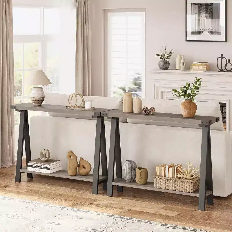 Console avec étagères ouvertes et pieds en R pour entrée, couloir ou salon