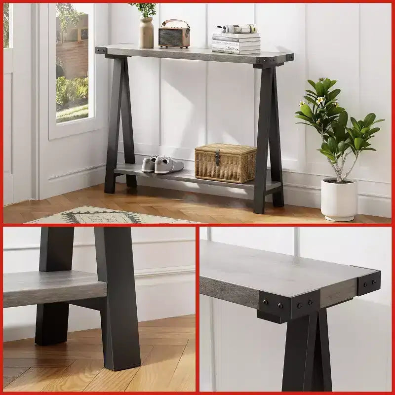 Console avec étagères ouvertes et pieds en R pour entrée, couloir ou salon