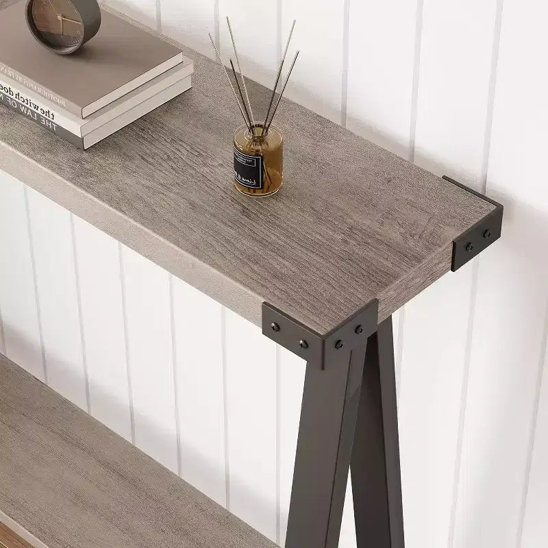 Console avec étagères ouvertes et pieds en R pour entrée, couloir ou salon