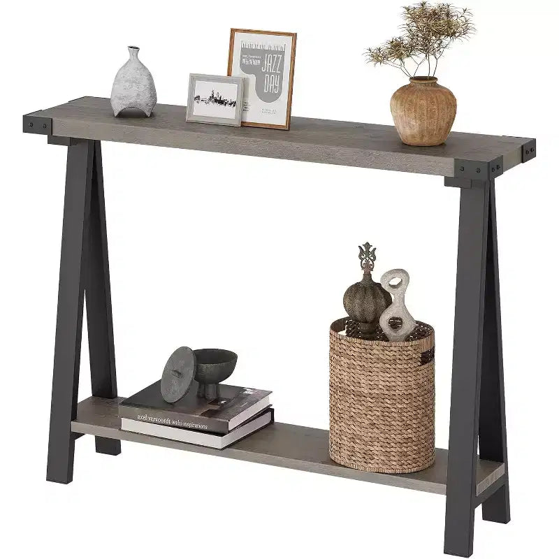 Console avec étagères ouvertes et pieds en R pour entrée, couloir ou salon