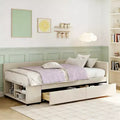 Luxystar Twin size L-Shaped Upholstered Platform Bed with Storage and 2 Drawers for Small Rooms