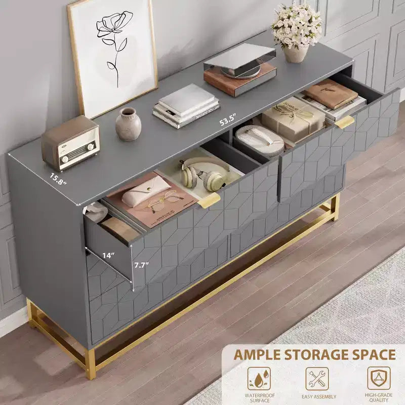 Commode à 6 tiroirs pour chambre à coucher, commode moderne avec pieds en métal