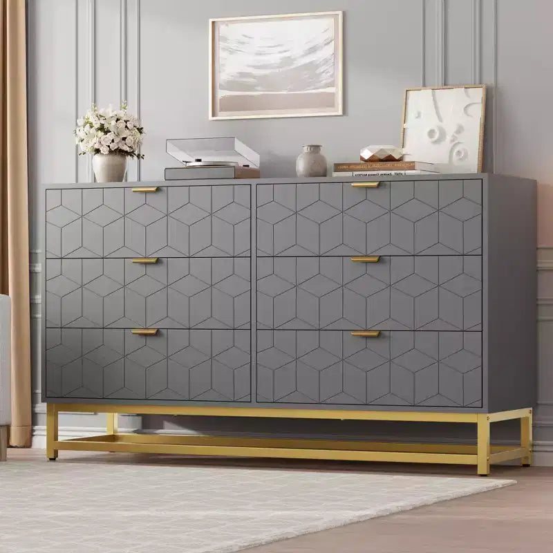 Commode à 6 tiroirs pour chambre à coucher, commode moderne avec pieds en métal