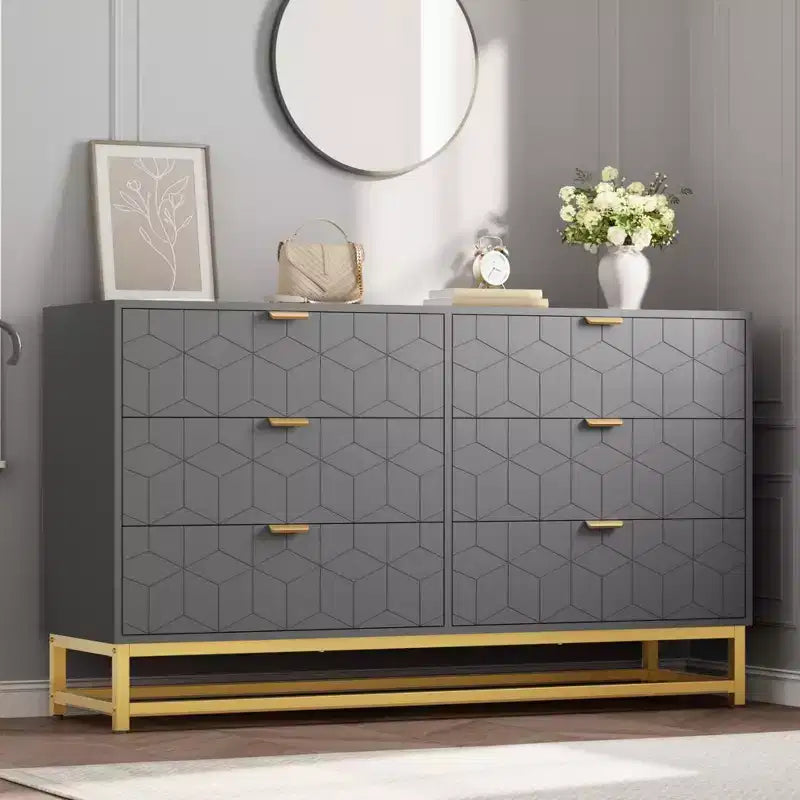 Commode à 6 tiroirs pour chambre à coucher, commode moderne avec pieds en métal