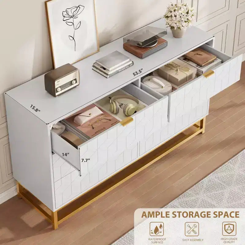 Commode à 6 tiroirs pour chambre à coucher, commode moderne avec pieds en métal