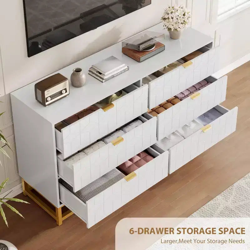 Commode à 6 tiroirs pour chambre à coucher, commode moderne avec pieds en métal