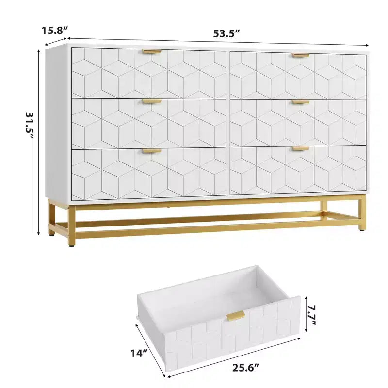 Commode à 6 tiroirs pour chambre à coucher, commode moderne avec pieds en métal
