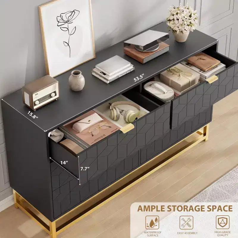 Commode à 6 tiroirs pour chambre à coucher, commode moderne avec pieds en métal