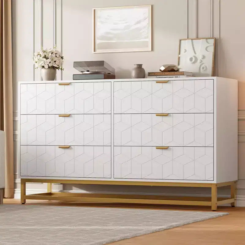 Commode à 6 tiroirs pour chambre à coucher, commode moderne avec pieds en métal