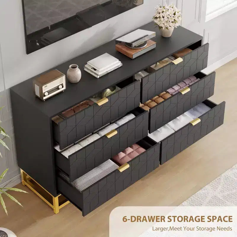 Commode à 6 tiroirs pour chambre à coucher, commode moderne avec pieds en métal
