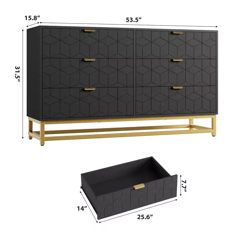Commode à 6 tiroirs pour chambre à coucher, commode moderne avec pieds en métal