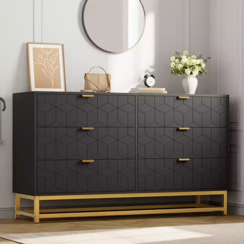 Commode à 6 tiroirs pour chambre à coucher, commode moderne avec pieds en métal