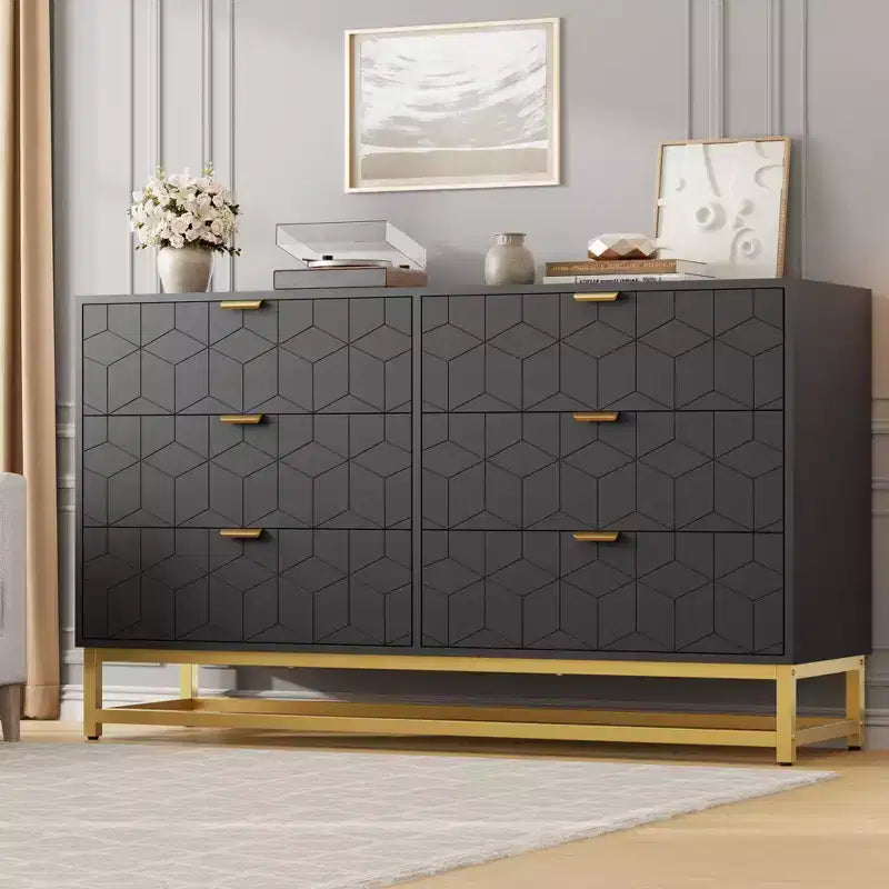 Commode à 6 tiroirs pour chambre à coucher, commode moderne avec pieds en métal