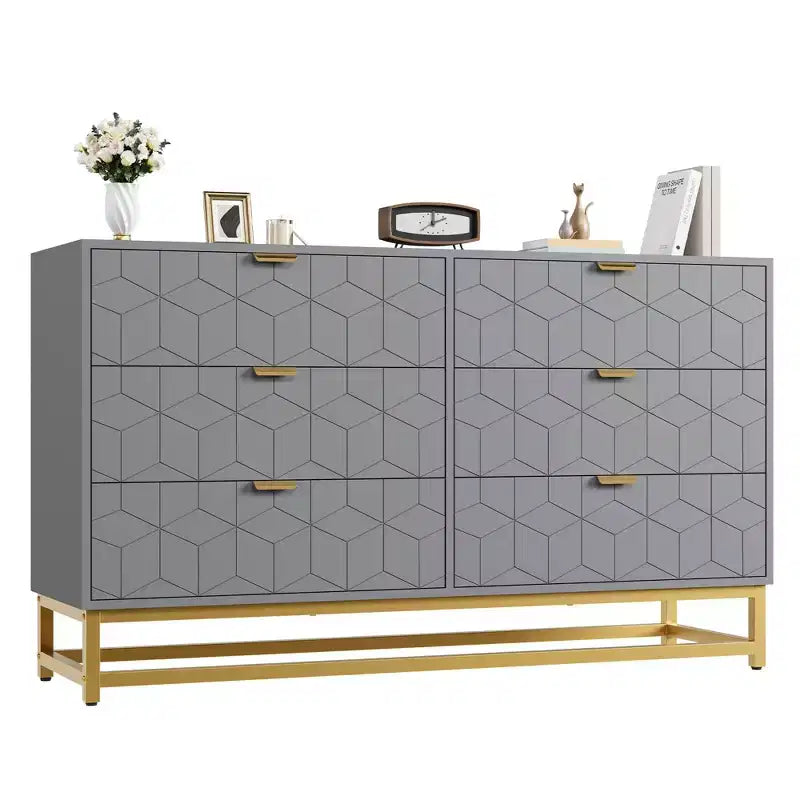 Commode à 6 tiroirs pour chambre à coucher, commode moderne avec pieds en métal