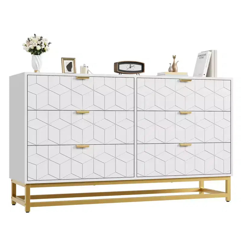 Commode à 6 tiroirs pour chambre à coucher, commode moderne avec pieds en métal